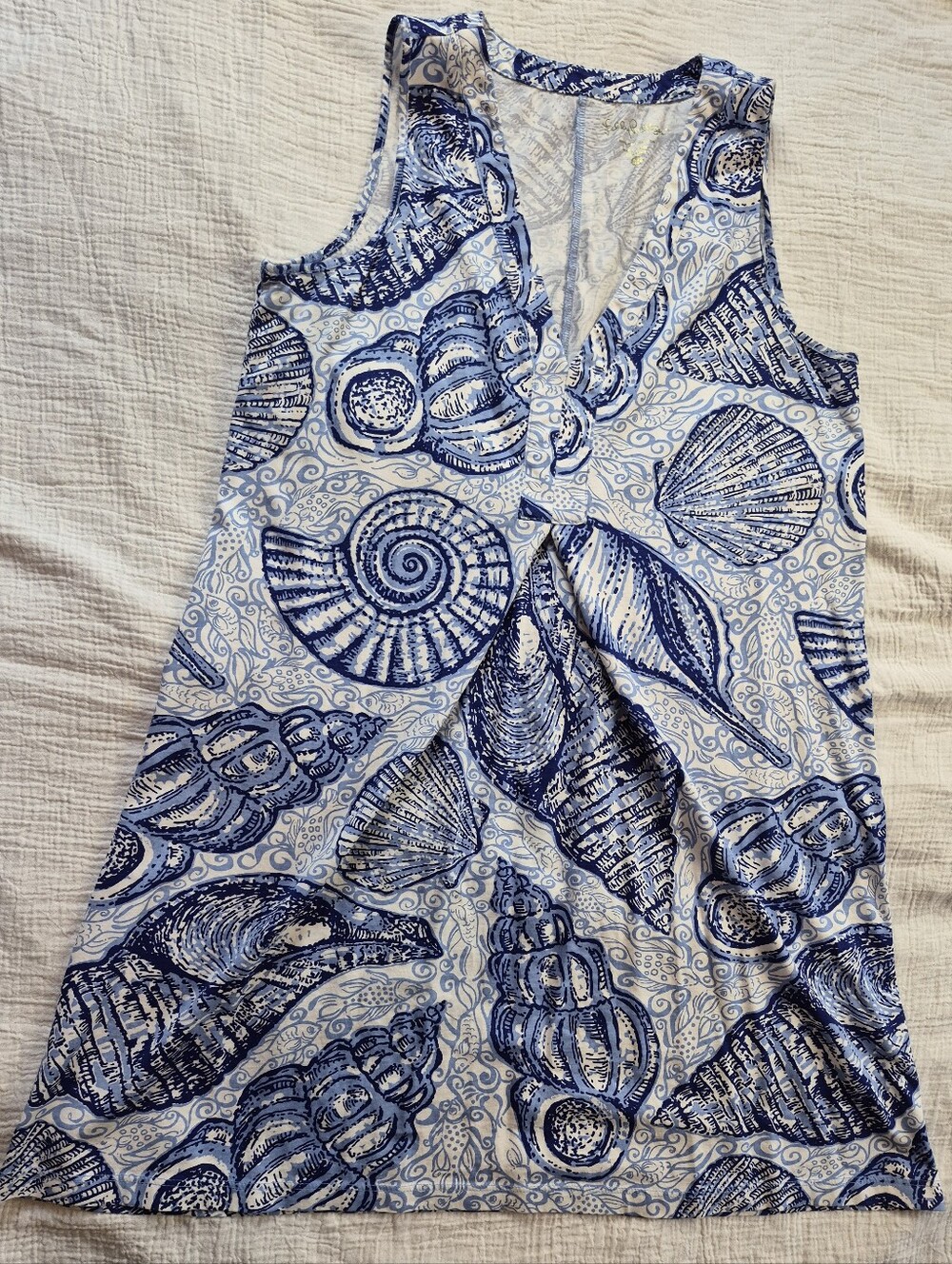 Lilly Pulitzer Amina V-Neck Blue & White Stuffed Shells Swing Dress, Size Medium